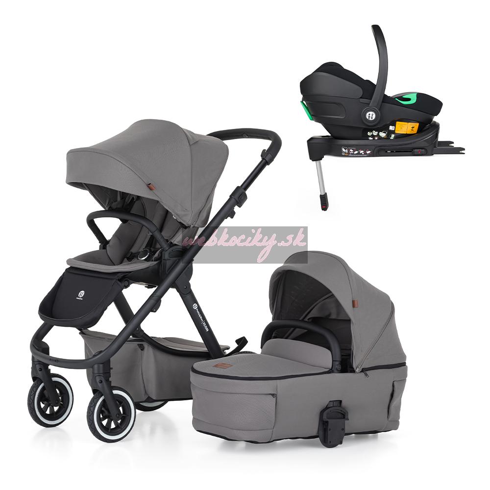 PETITE&MARS Kočík kombinovaný ICON 2v1 Dove Grey LITE AIR + Core Pro i-Size Black Grey + Báza