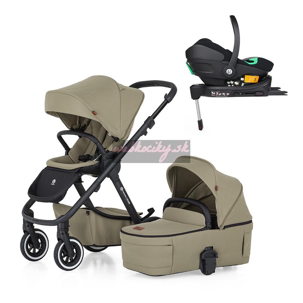 PETITE&MARS Kočík kombinovaný ICON 2v1 Mossy Green LITE AIR + Core Pro i-Size Black Grey + Báza
