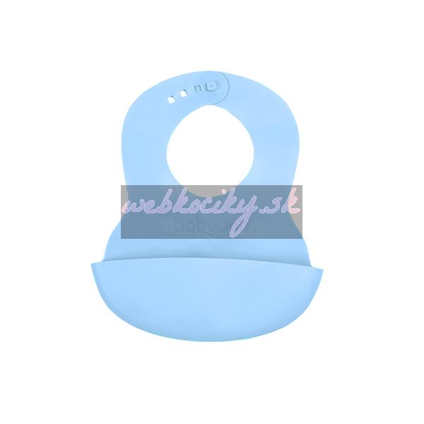 BABYONO Podbradník mäkký plastový s vreckom bez BPA blue 6m+