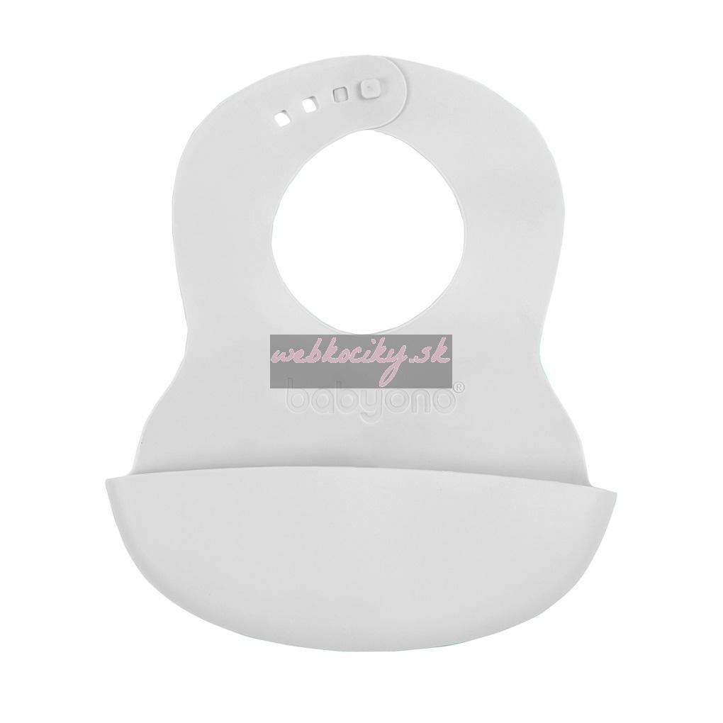 BABYONO Podbradník mäkký plastový s vreckom bez BPA grey 6m+