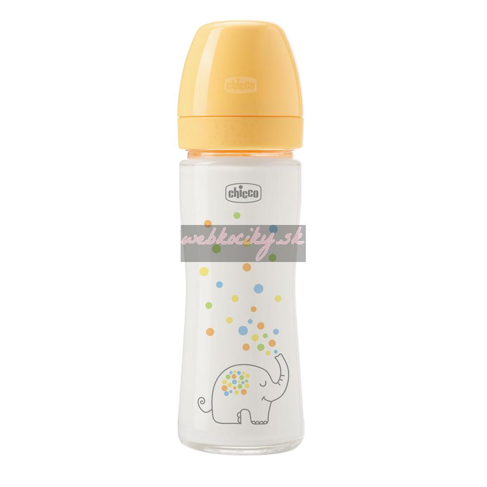 CHICCO Dojčenská sklenená fľaša Perfect Easy 240 ml, pomalý silikónový prietok, neutrálna, 0m+